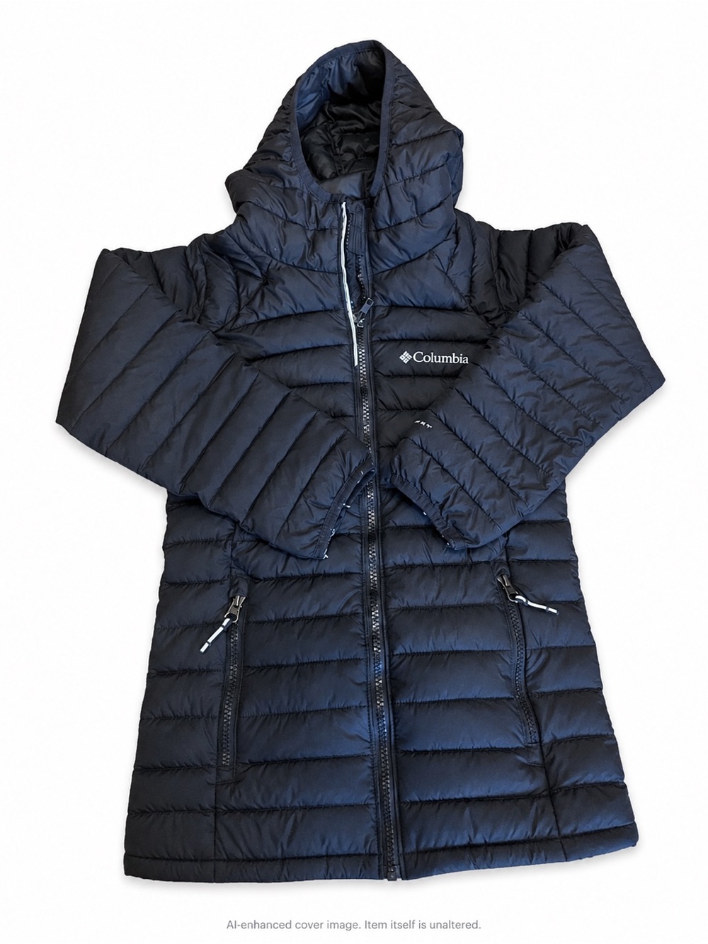 Columbia Omni-Heat Hooded Puffer Jacket XS Black Long Quilted Insulated Coat